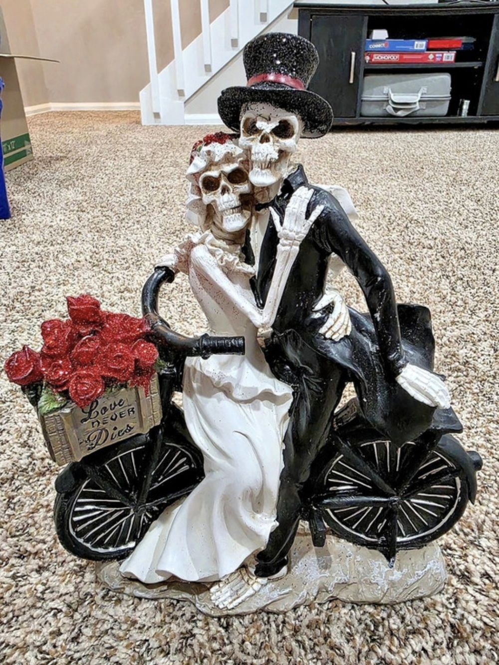 Pacific Giftware Halloween Wedding Skeleton Couple on Bicycle Figurine